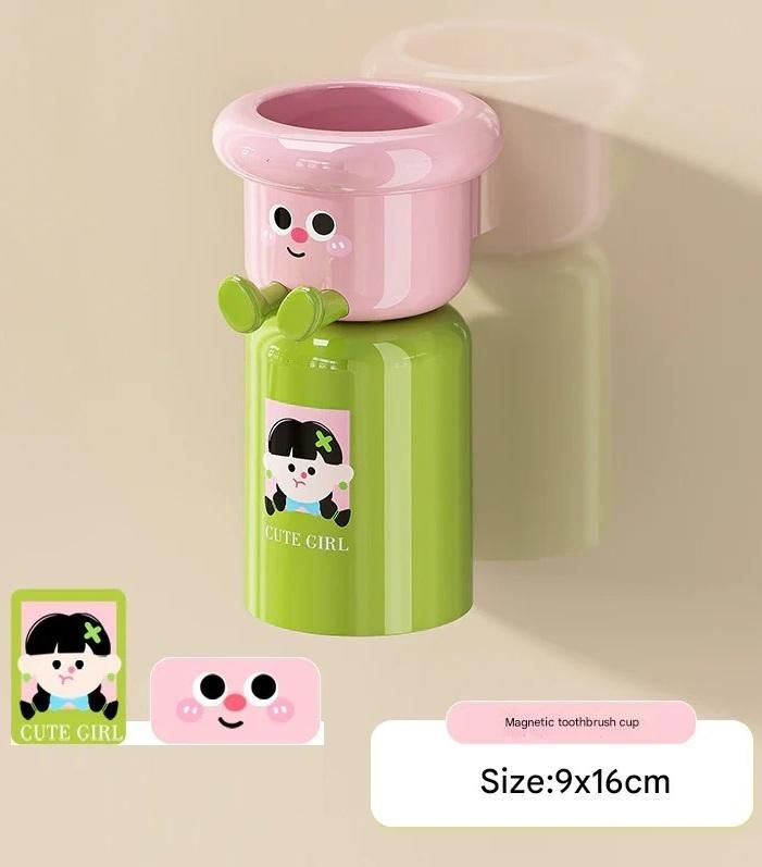 Dopamine Magnetic Toothbrush Wall Mounted Holder with Mouthwash Cup